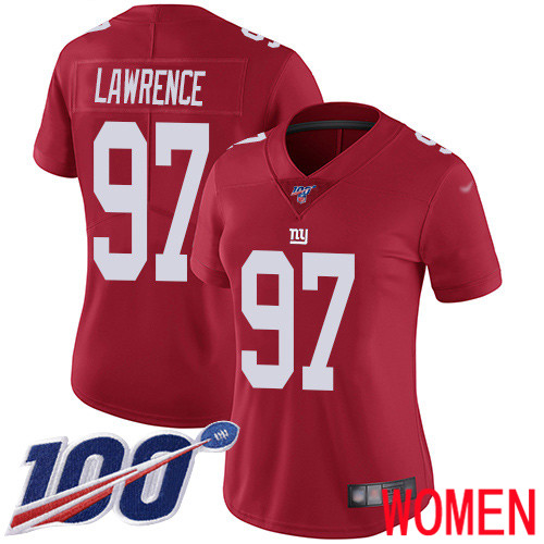 Women New York Giants #97 Dexter Lawrence Red Limited Red Inverted Legend 100th Season Football NFL Jersey
